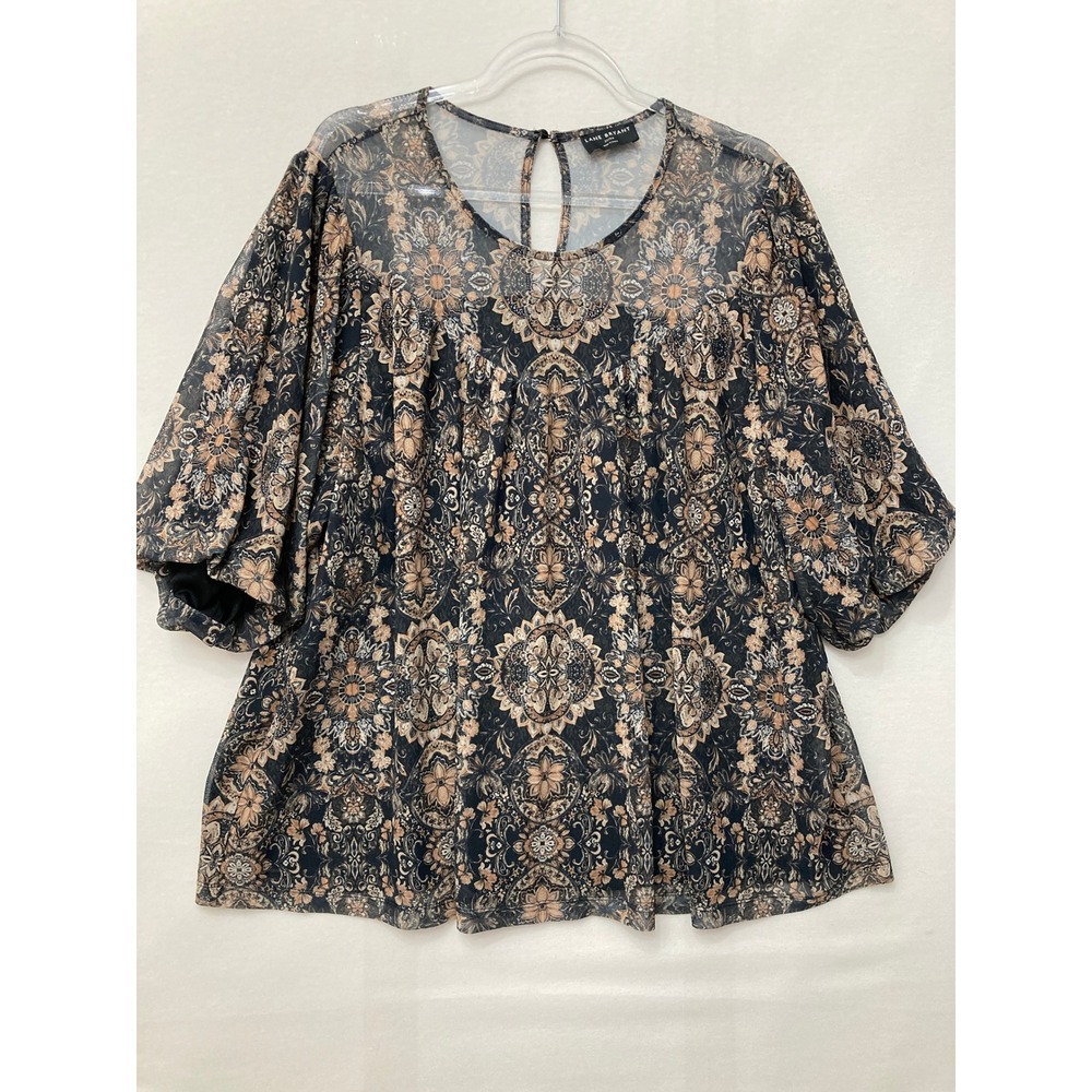 Lane Bryant Blouse size 22/24 Multi Paisley Mesh Lined 3/4 Sleeve Boho Top